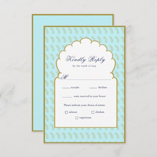 Cadre élégant Arc Aqua mariage indien Carte RSVP (Devant / Derrière)