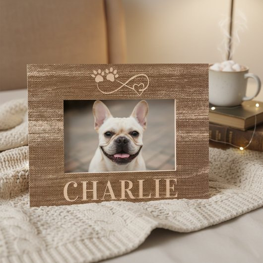 Cadre en bois avec nom et photo de l'animal de com