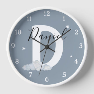 Cadre en bois blanc rond Horloge murale bleue pour