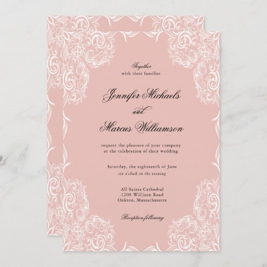 Cadre en dentelle rose Dusty Faire-part de mariage (Devant / Derrière)