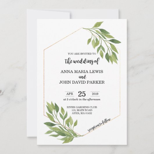 Cadre en or de carte Faire-part de mariage verte (Devant)