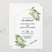 Cadre en or de carte Faire-part de mariage verte (Devant / Derrière)