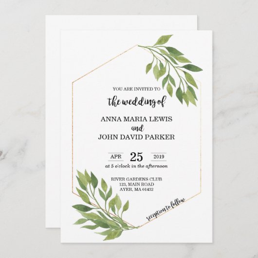 Cadre en or de carte Faire-part de mariage verte (Devant / Derrière)