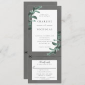 Cadre Eucalyptus sur faire-part de mariage gris av (Devant / Derrière)