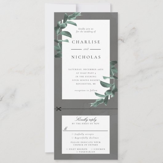 Cadre Eucalyptus sur faire-part de mariage gris av (Devant)