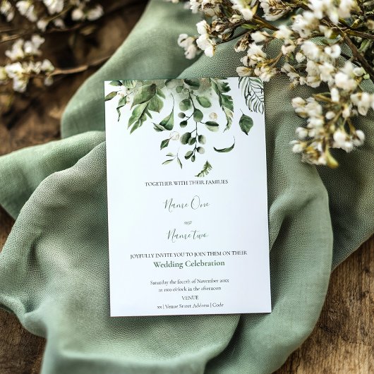 Cadre feuille vert invitation de mariage
