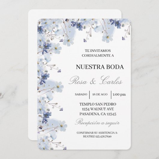 Cadre fleur Columbine Faire-part de mariage espagn (Devant / Derrière)