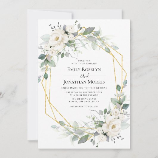Cadre fleuri blanc verdoyant faire-part de mariage (Devant)