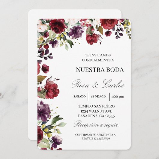 Cadre fleuri bourguignon Faire-part de mariage esp (Devant / Derrière)