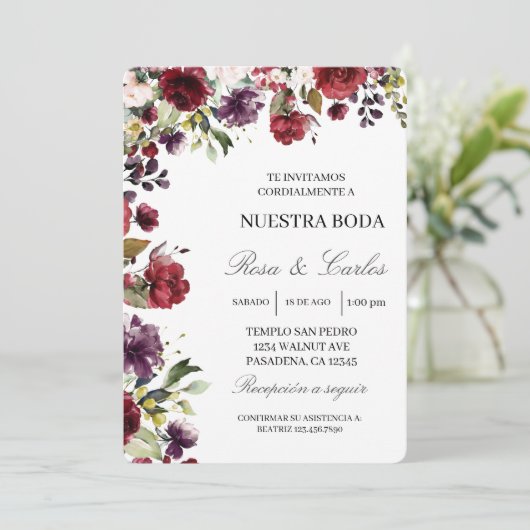 Cadre fleuri bourguignon Faire-part de mariage esp (Debout devant)
