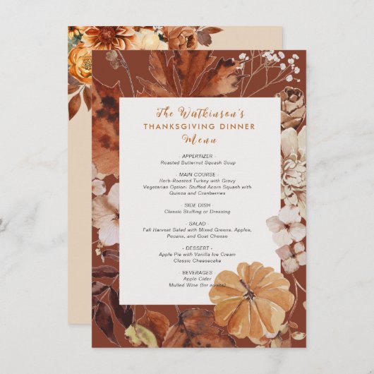 cadre fleuri rustique menu thanksgiving (Devant / Derrière)