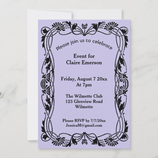 Cadre floral Art nouveau invitation (Devant)