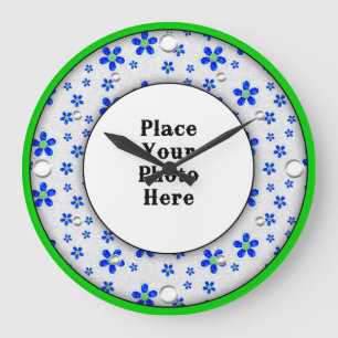 Cadre Floral Bleu Votre horloge murale photo