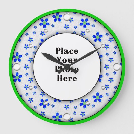 Cadre Floral Bleu Votre horloge murale photo (Recto)