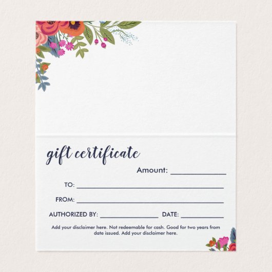 Cadre floral Boho - Certificat cadeau (Inside Unfolded)