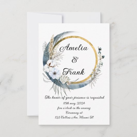 Cadre Floral Boho faire-part de mariage (Devant)
