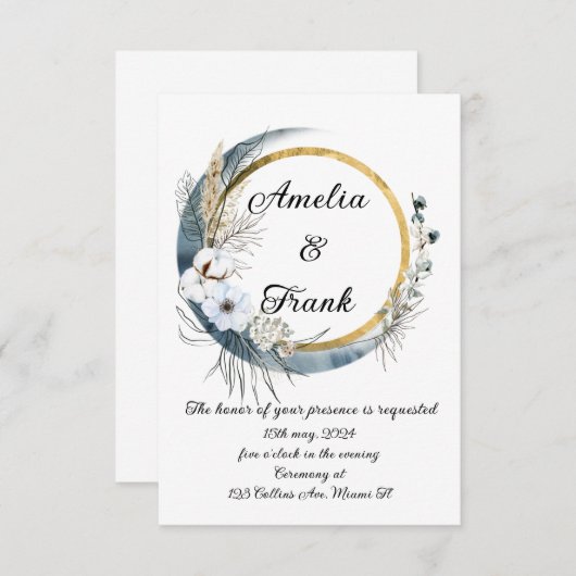 Cadre Floral Boho faire-part de mariage (Devant / Derrière)