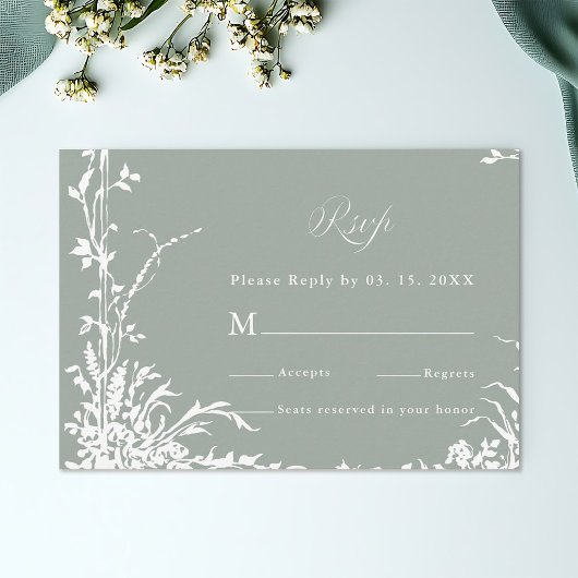 Cadre Floral Classique Mariage Réponse Sage Vert