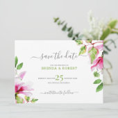 Cadre floral de magnolia rose, save the date (Debout devant)