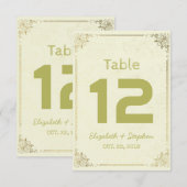 Cadre floral doré numéro de table de mariage assis (Devant / Derrière)