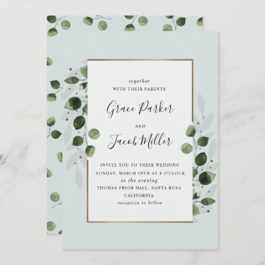 Cadre floral élégant Faire-part de mariage_gris (Devant / Derrière)