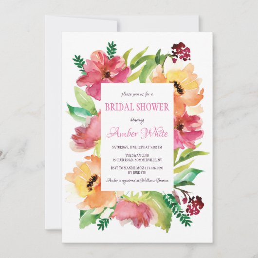 Cadre floral en Aquarelle Invitation (Devant)