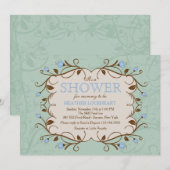 Cadre Floral en Invitation Bleue (Devant / Derrière)