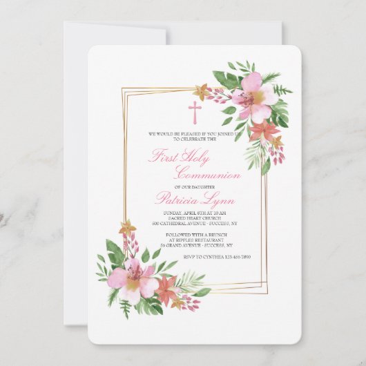 Cadre Floral en Invitation Rose (Devant)