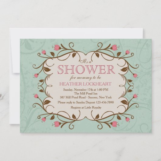 Cadre Floral en Invitation Rose (Devant)