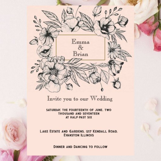 Cadre floral gravé antique Invitation