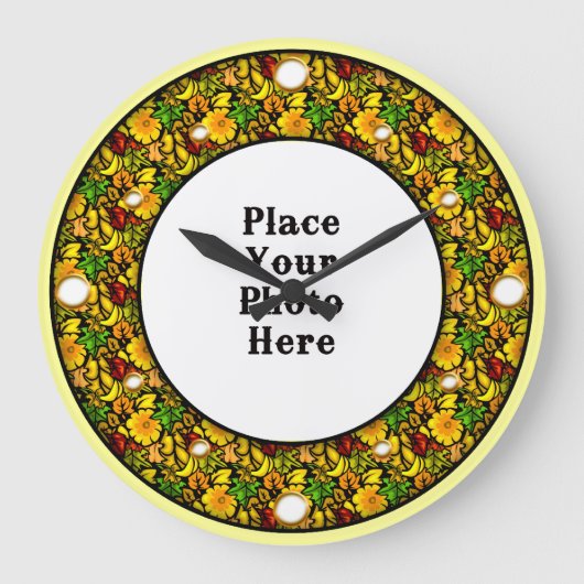 Cadre Floral Jaune Votre horloge murale Photo (Recto)