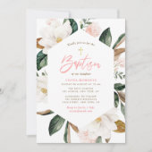 cadre floral magnolia invitation baptisée (Devant)