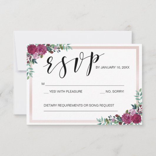 Cadre floral modèle de carte RSVP (Devant)