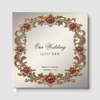 Cadre Floral Or avec Red Stones Livre d'or