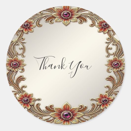 Cadre Floral Or avec Sticker en Pierres Rouges (Devant)