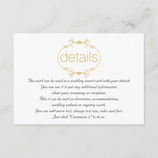 Cadre floral or détails mariage insérer carte (Devant)