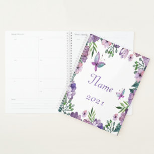 Cadre floral papillon violet personnalisé