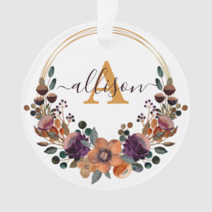 Cadre floral personnalisé bordeaux et or