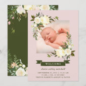 Cadre Floral | Photo Faire-part de naissance bébé (Devant / Derrière)