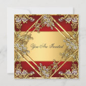 Cadre floral rouge or Invitation de fête rouge or (Devant)