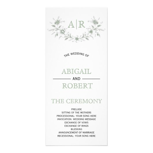 Cadre floral vert avec programme de mariage monogr (Devant)