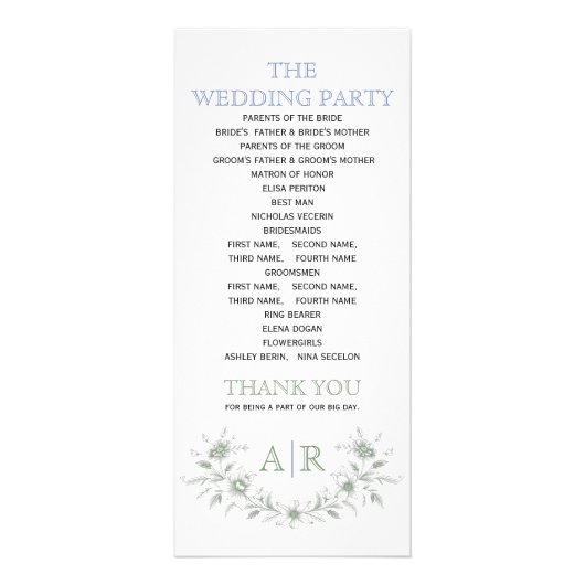 Cadre floral vert avec programme de mariage monogr (Dos)