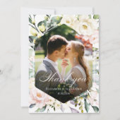Cadre floral vert Mariage photo Carte de remerciem (Devant)