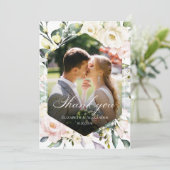 Cadre floral vert Mariage photo Carte de remerciem (Debout devant)