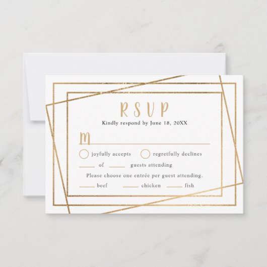 Cadre géométrique en or faux mariage RSVP + entrée (Devant)