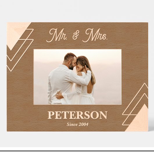 Cadre géométrique M. Mme Couple sur mesure en bois