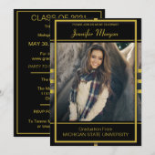 Cadre Gold Classy Photo Graduation Invitation (Devant / Derrière)