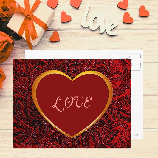 Cadre Gold Heart Love avec carte postale en tissu