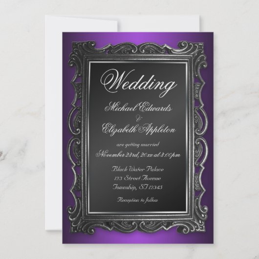 Cadre gothique Violet Mariage Invitations (Devant)