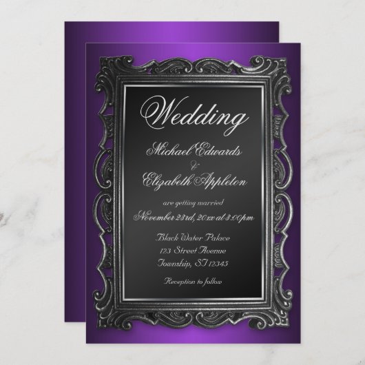 Cadre gothique Violet Mariage Invitations (Devant / Derrière)